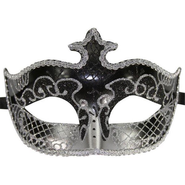 Perfectpretend Black  Silver Royal Plastic Masquerade Mask with Glitter PE364575